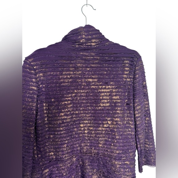 Frank Lyman Purple Gold Open Front 3/4 Sleeve Textured Sweater Blouse Size 10 - Picture 3 of 12
